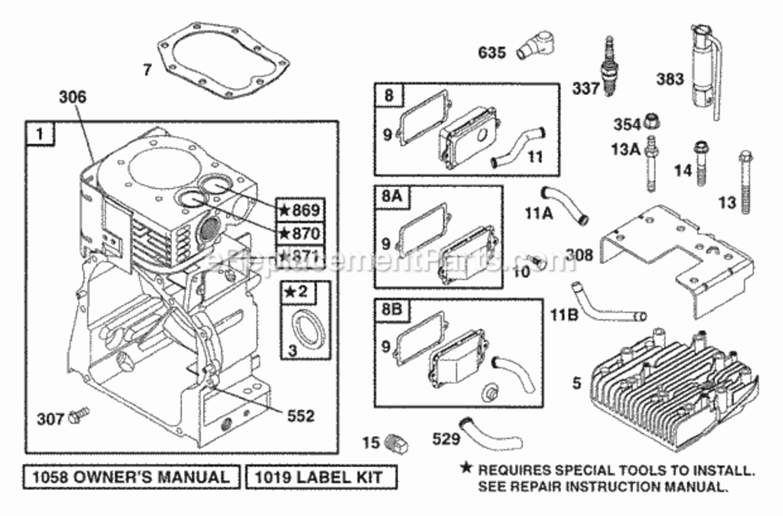 Cylinder_Head Diagram and Parts List for 19B412-0123-01  Briggs and Stratton Engine
